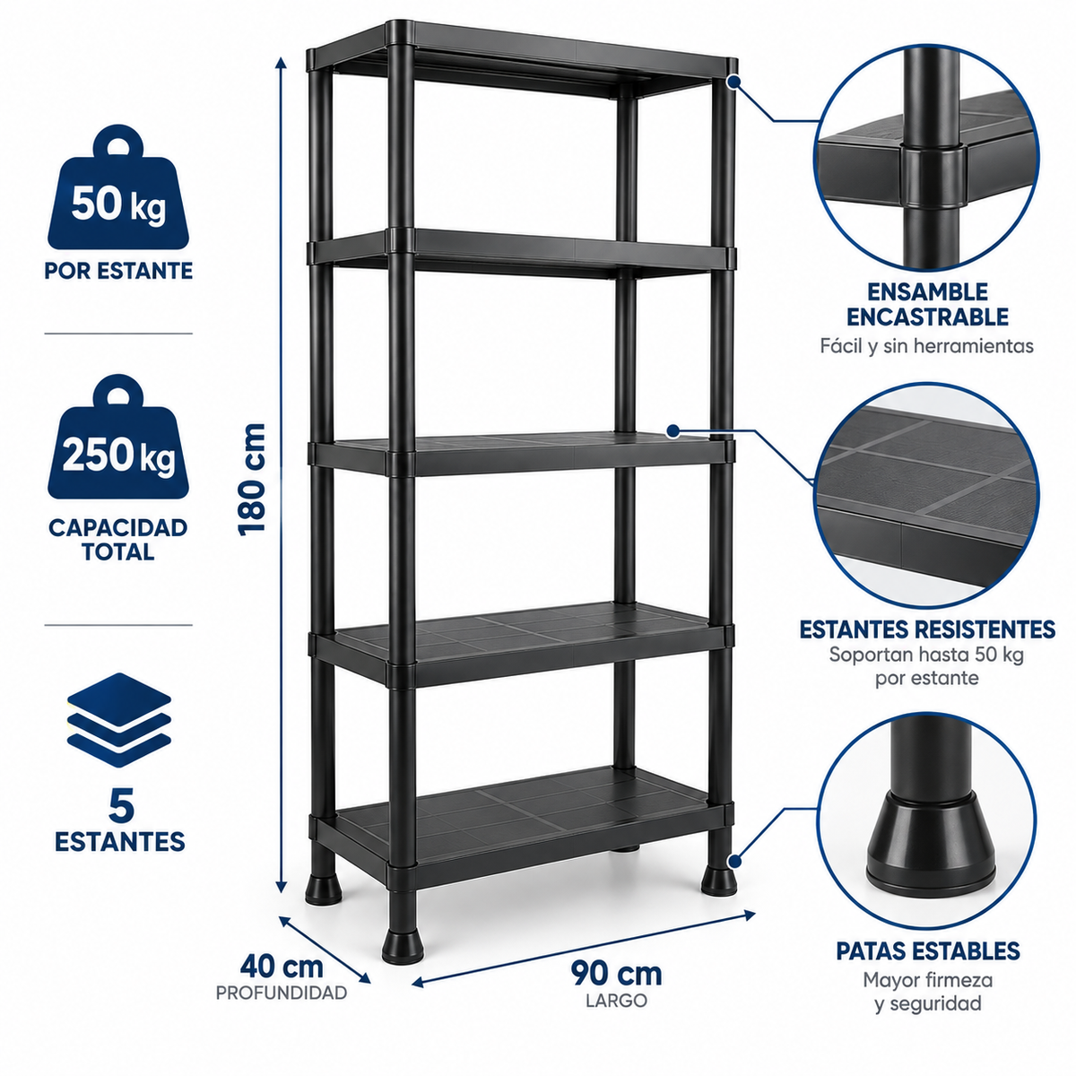 Estantería Organizadora Reforzada de 5 Niveles – 180 cm