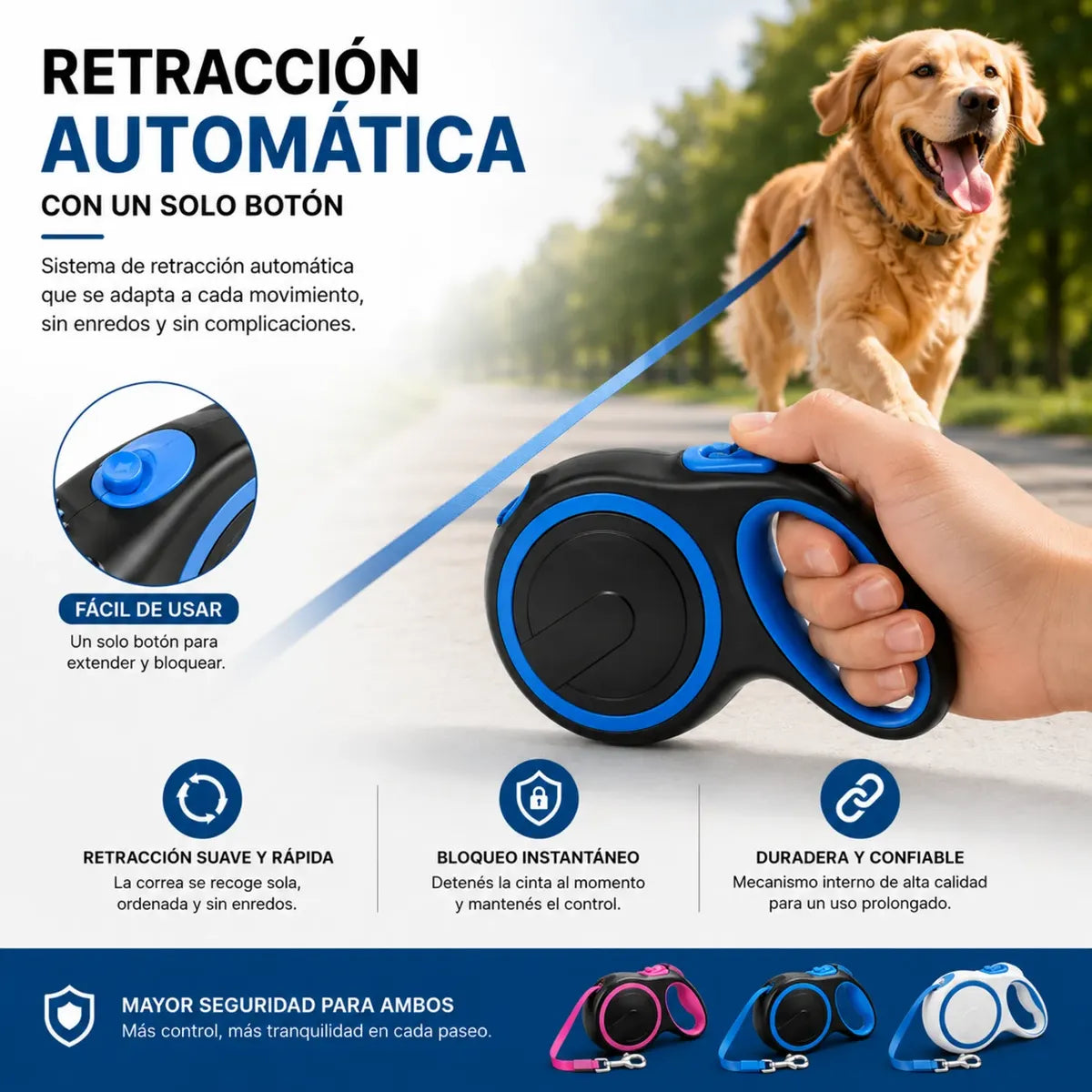 Correa Extensible Retráctil 5m Para Mascotas Perros Y Gatos