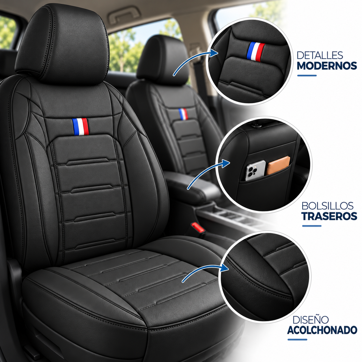 Cubreasientos Universales para Auto – Símil Cuero Acolchonado |
