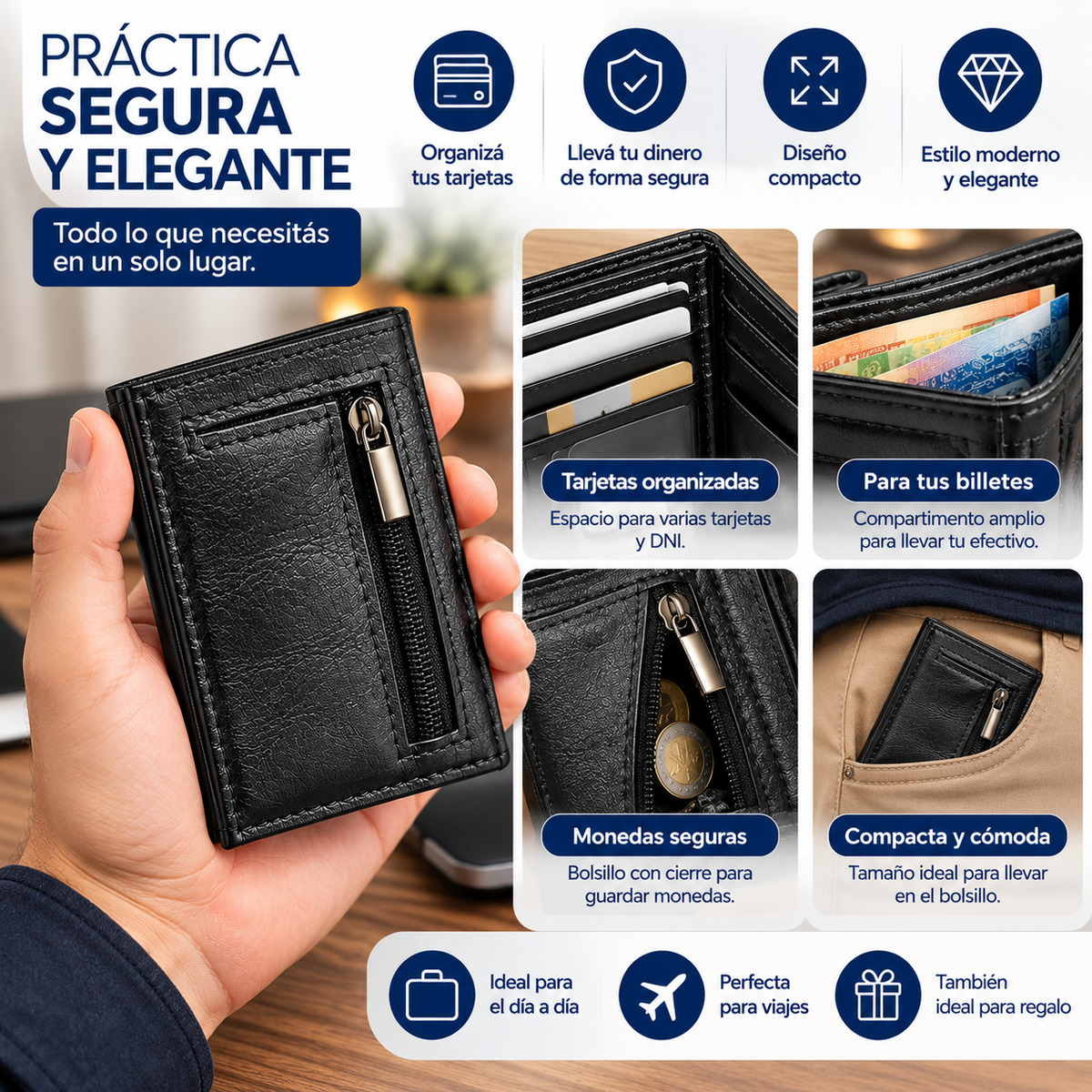 Billetera Compacta de Cuero Sintético
