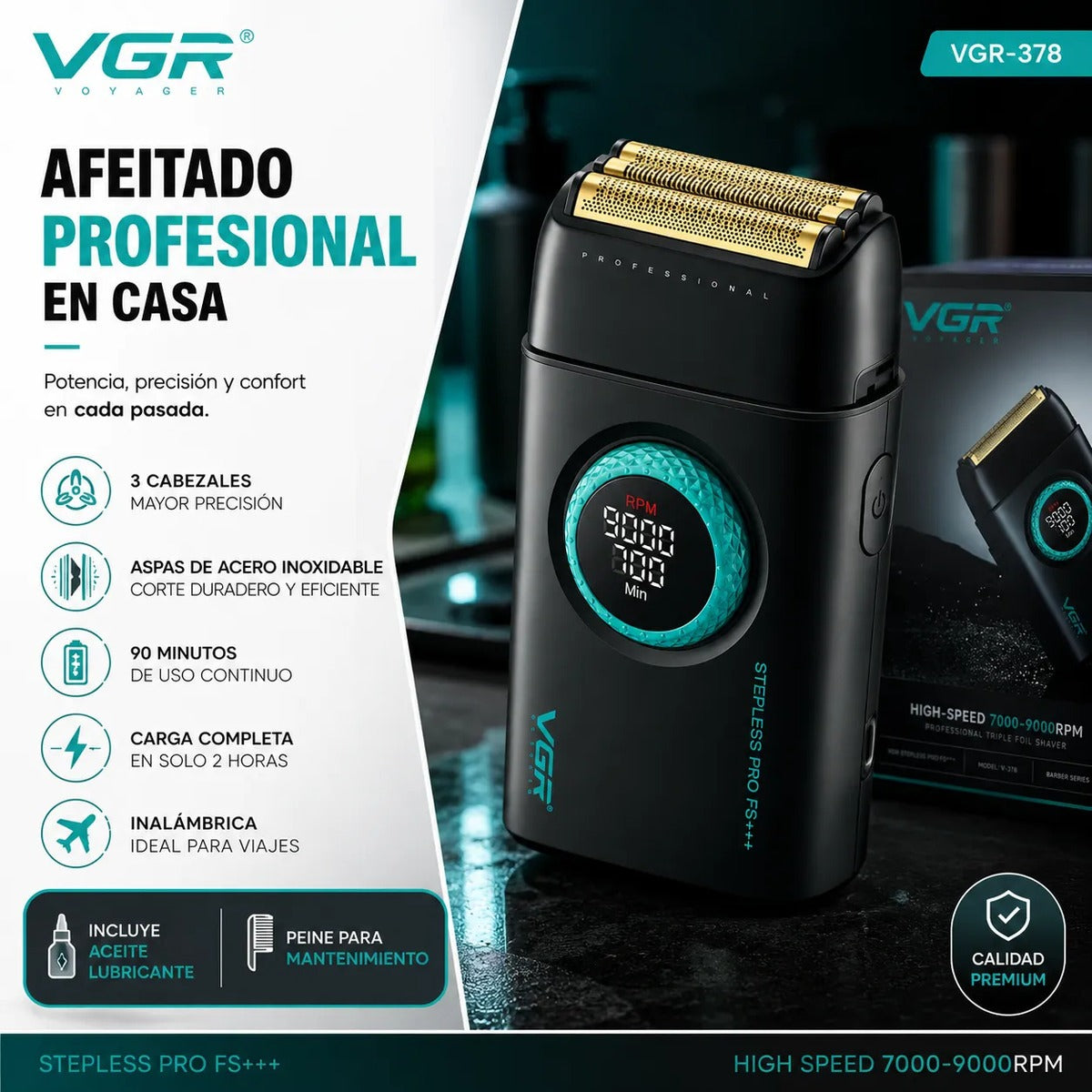 Afeitadora Shaver Eléctrica VGR V378 Recargable Hombre