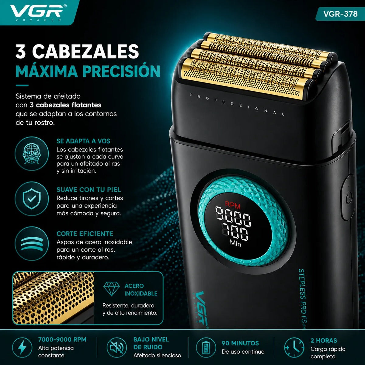 Afeitadora Shaver Eléctrica VGR V378 Recargable Hombre