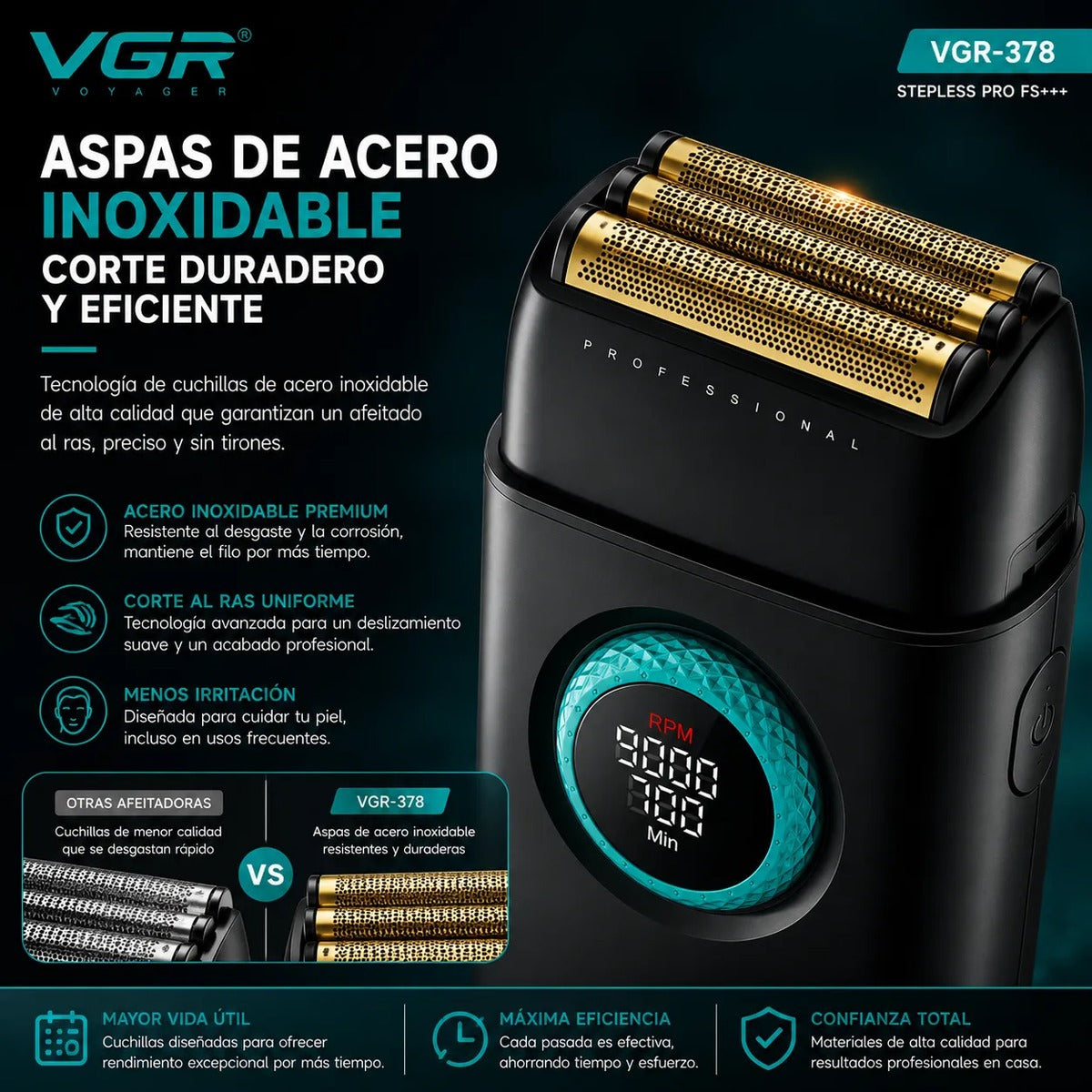 Afeitadora Shaver Eléctrica VGR V378 Recargable Hombre