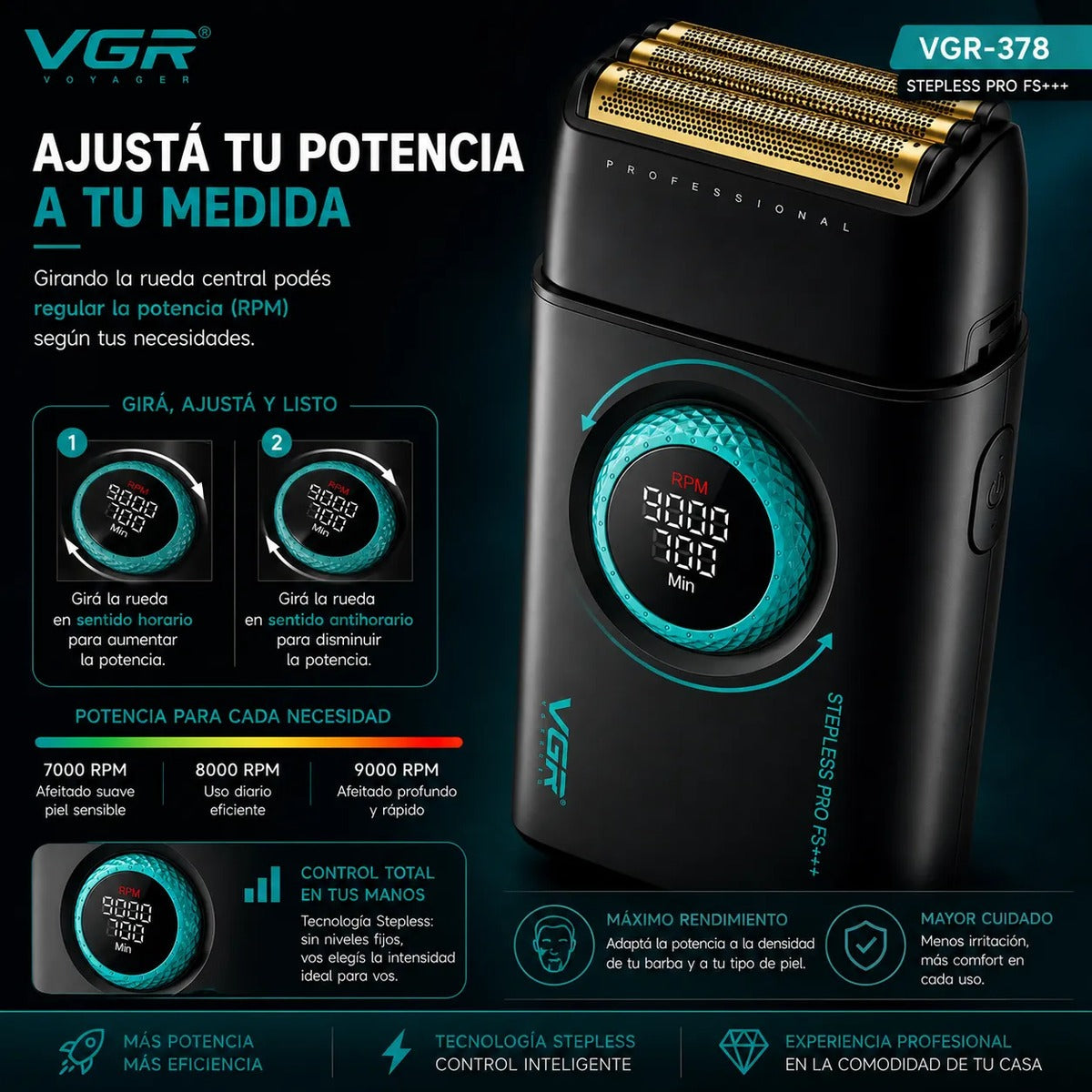 Afeitadora Shaver Eléctrica VGR V378 Recargable Hombre