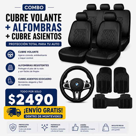 CUBRE ASIENTO ECOCUERO  + ALFOMBRA + CUBRE VOLANTE ( COMBO 4 )