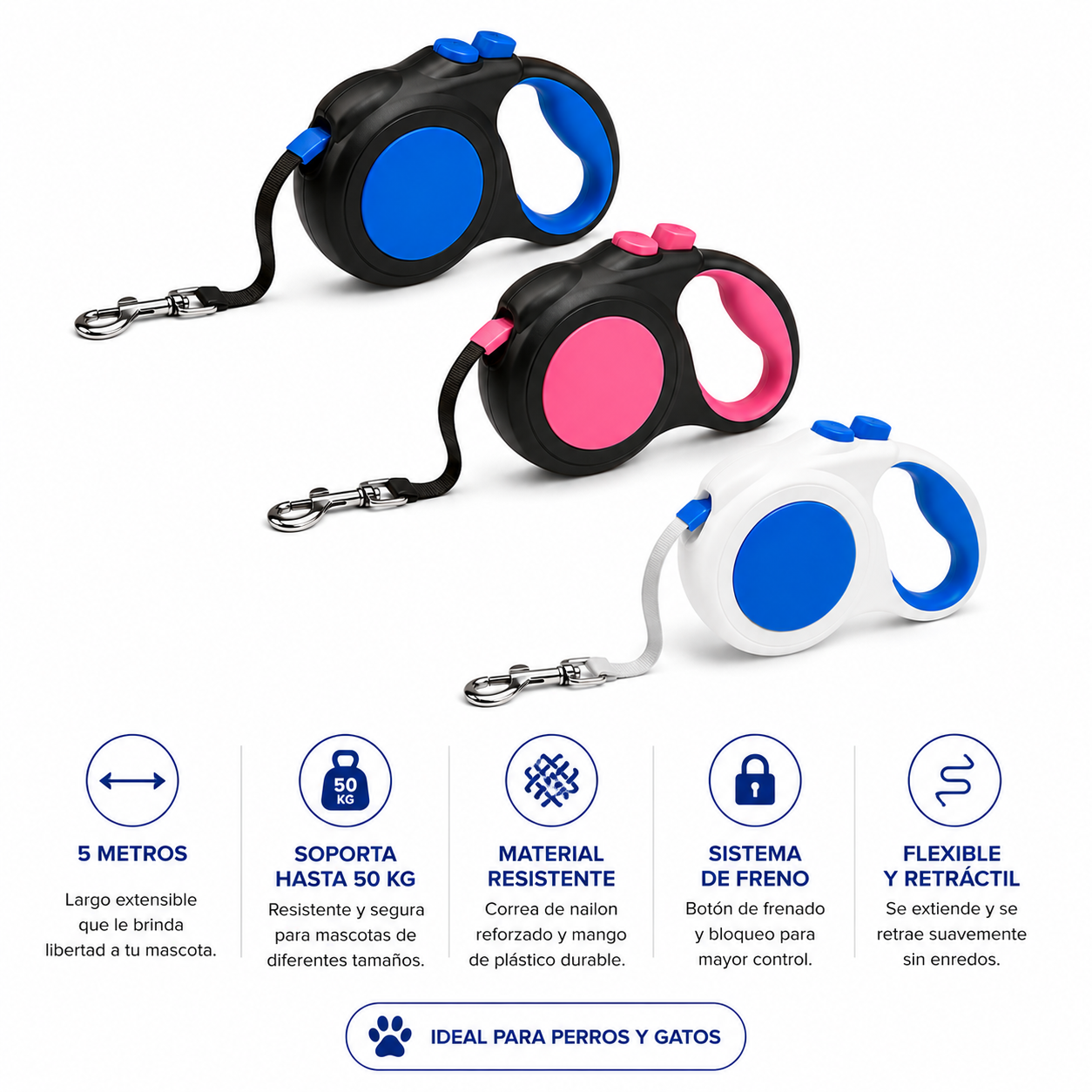 Correa Extensible Retráctil 5m Para Mascotas Perros Y Gatos