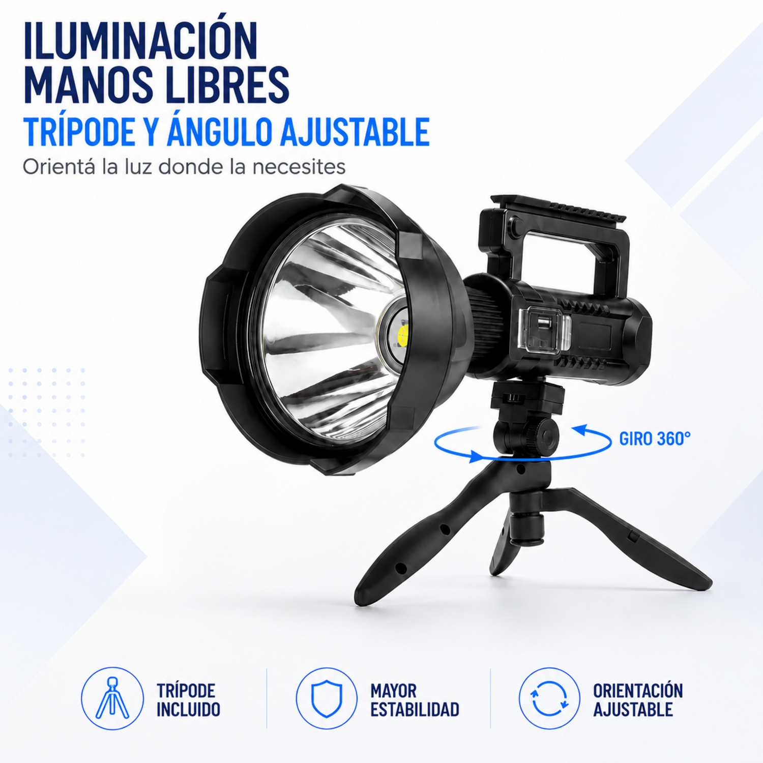 Foco Reflector Led Linterna Largo Alcance Batería Recargable color negro