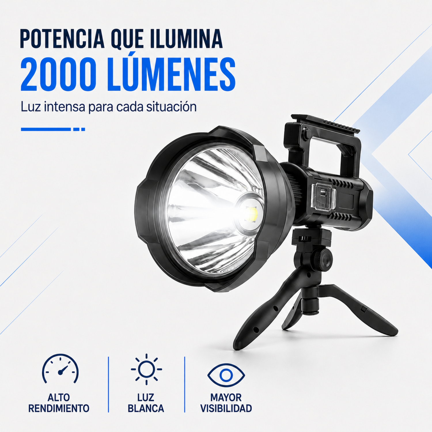 Foco Reflector Led Linterna Largo Alcance Batería Recargable color negro