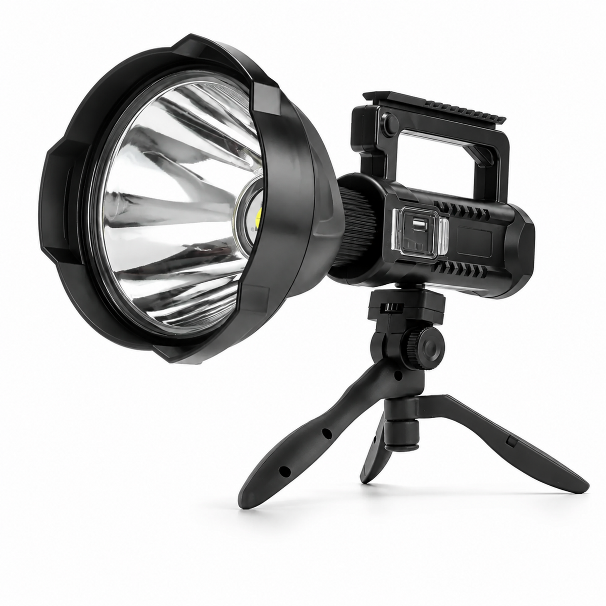 Foco Reflector Led Linterna Largo Alcance Batería Recargable color negro