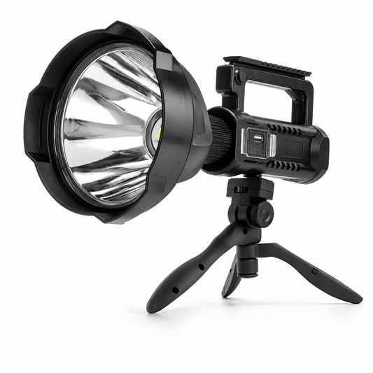 Foco Reflector Led Linterna Largo Alcance Batería Recargable color negro