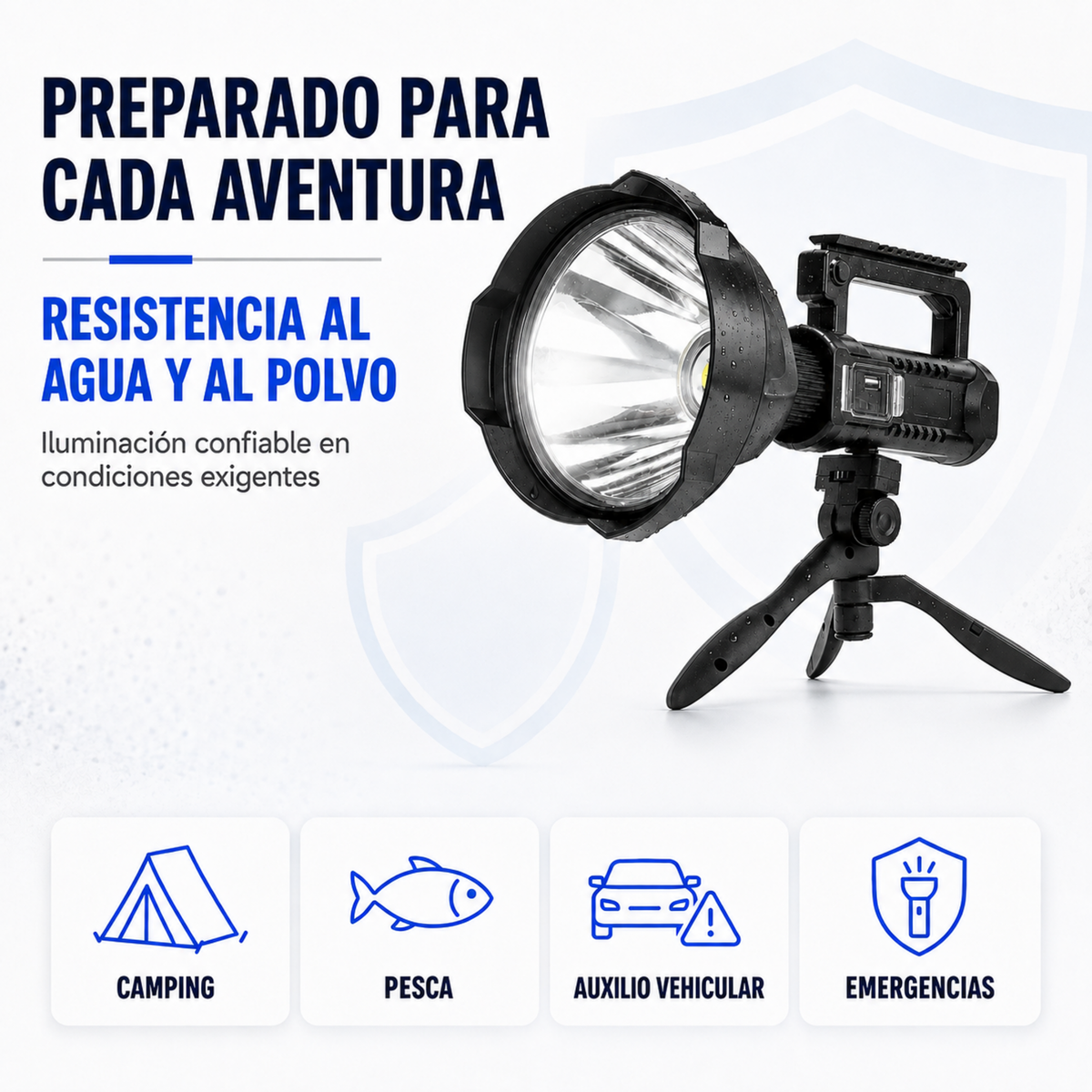 Foco Reflector Led Linterna Largo Alcance Batería Recargable color negro