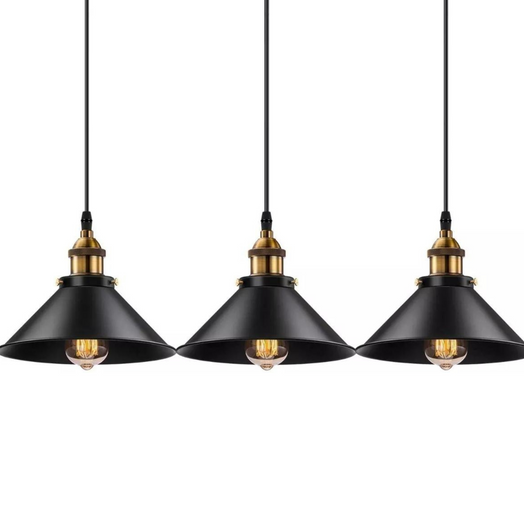 Pack X 3 Lampara Techo Colgante 26cm Metal Vintage Calidad Color Negro