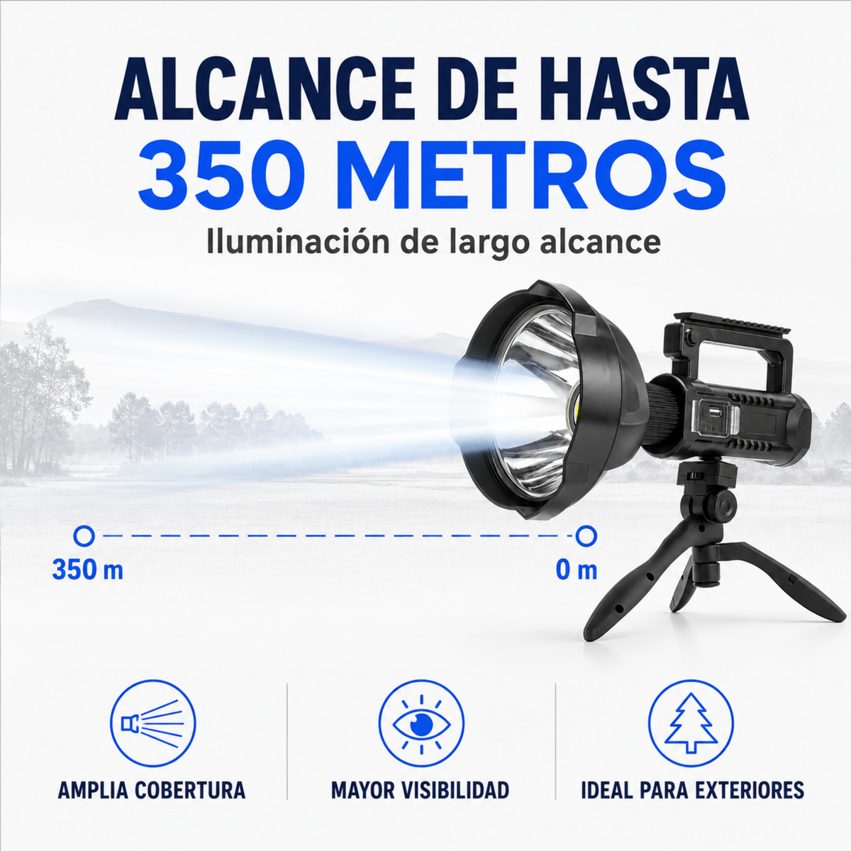 Foco Reflector Led Linterna Largo Alcance Batería Recargable color negro