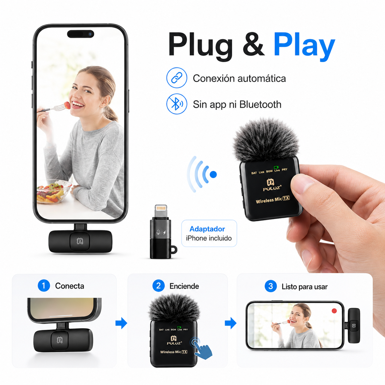 Micrófono Doble Inalámbrico De Solapa Premium Para Iphone y Android
