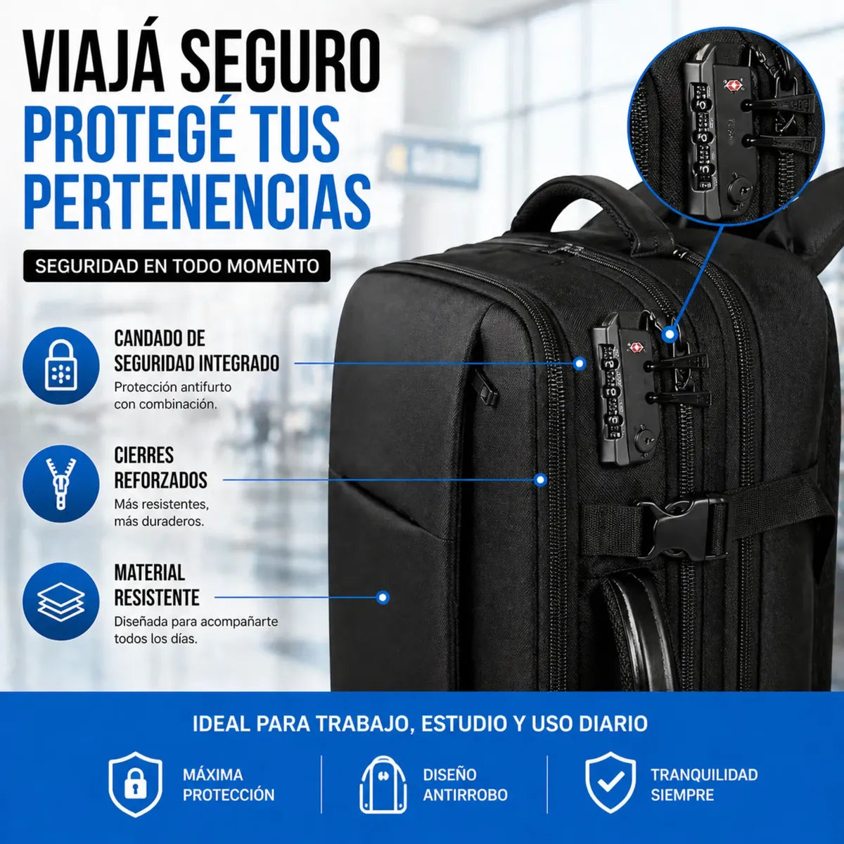 Mochila De Viaje Antirrobo Ejecutiva Notebook 15.6 Con Usb