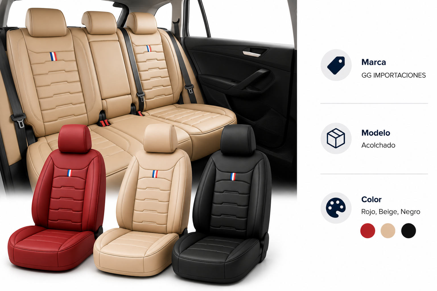 Cubre Asientos Auto Universales Simil Cuero Acolchonados