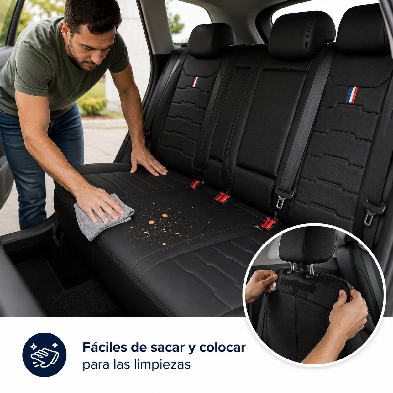 Cubre Asientos Auto Universales Simil Cuero Acolchonados
