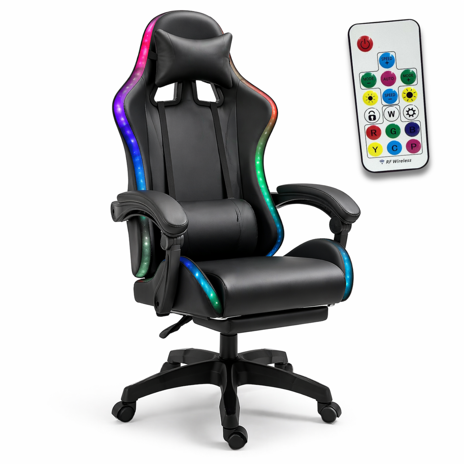 Silla Gamer Ergonómica Reclinable Luces Rgb Con Apoya Pies