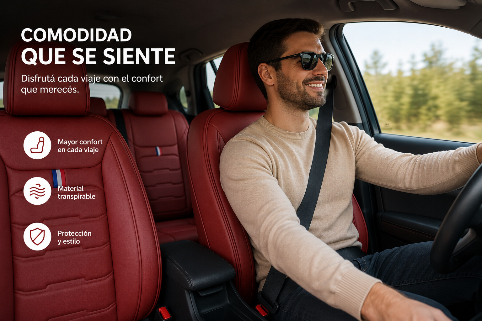 Cubre Asientos Auto Universales Simil Cuero Acolchonados
