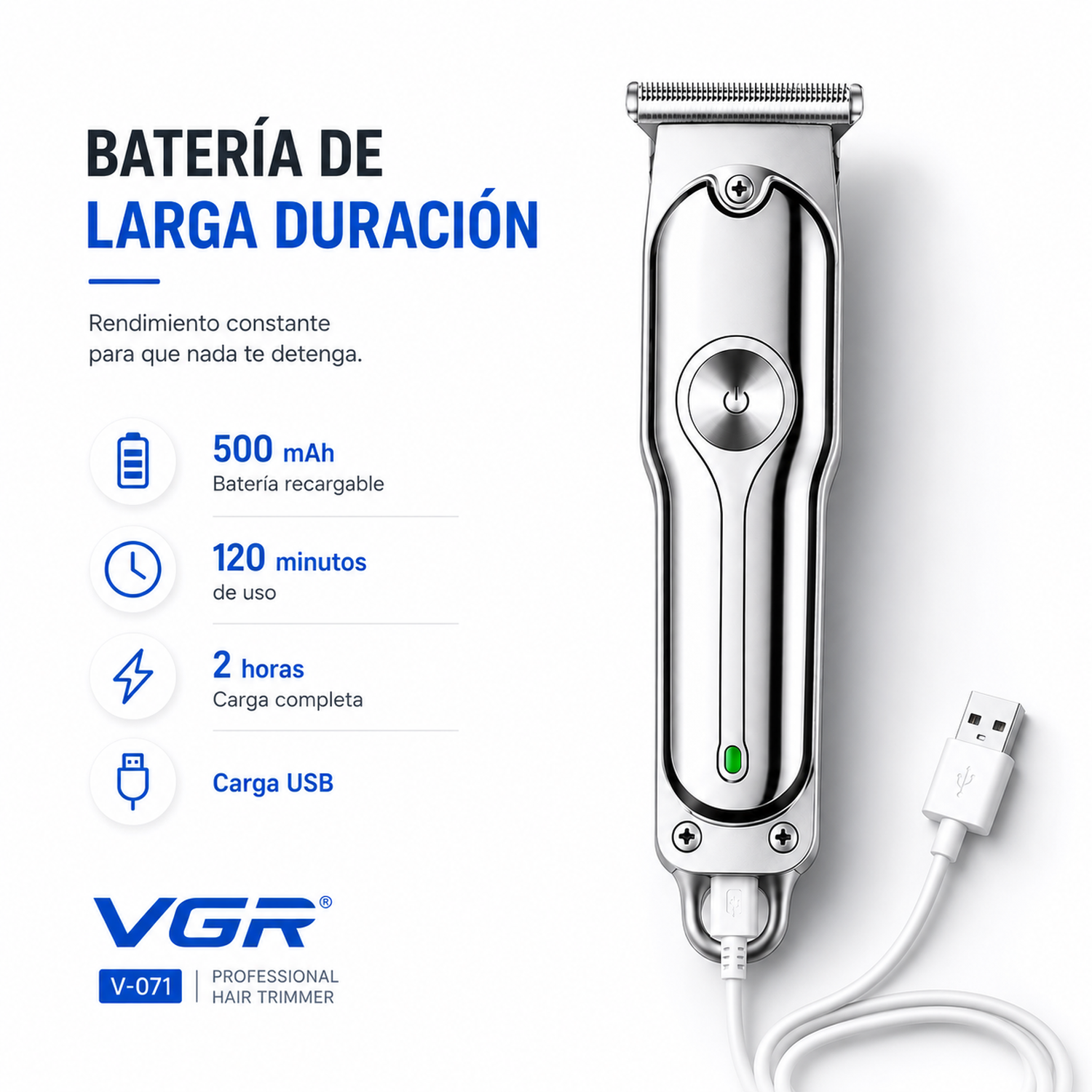 Maquina Corta Pelo Barba Vgr V-071 Profesional Recargable Color Plateado