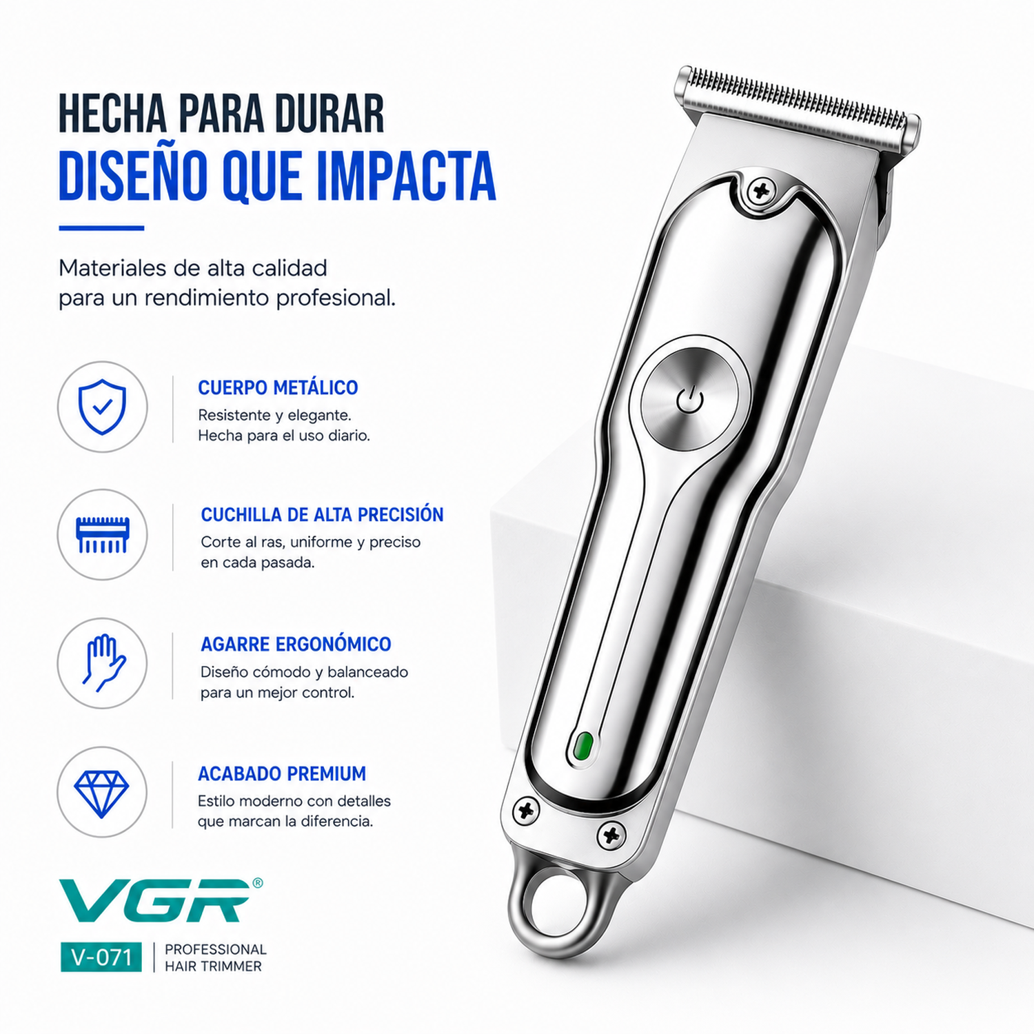 Maquina Corta Pelo Barba Vgr V-071 Profesional Recargable Color Plateado