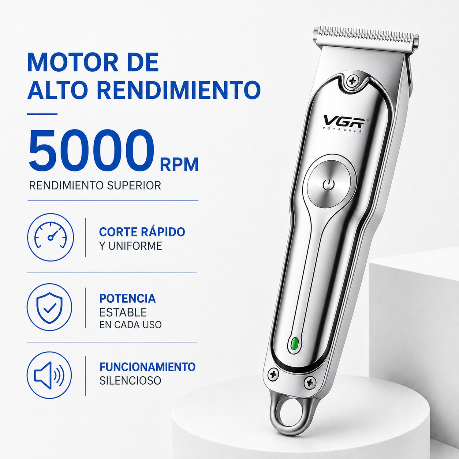 Maquina Corta Pelo Barba Vgr V-071 Profesional Recargable Color Plateado